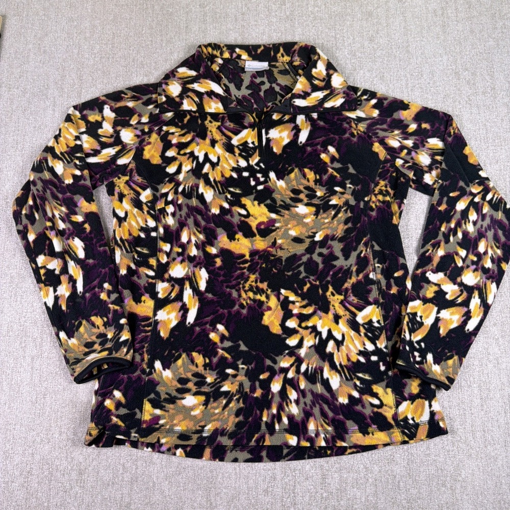 Columbia Fleece Printed Quarter Zip Womens XL Yellow Purple Floral Pullover